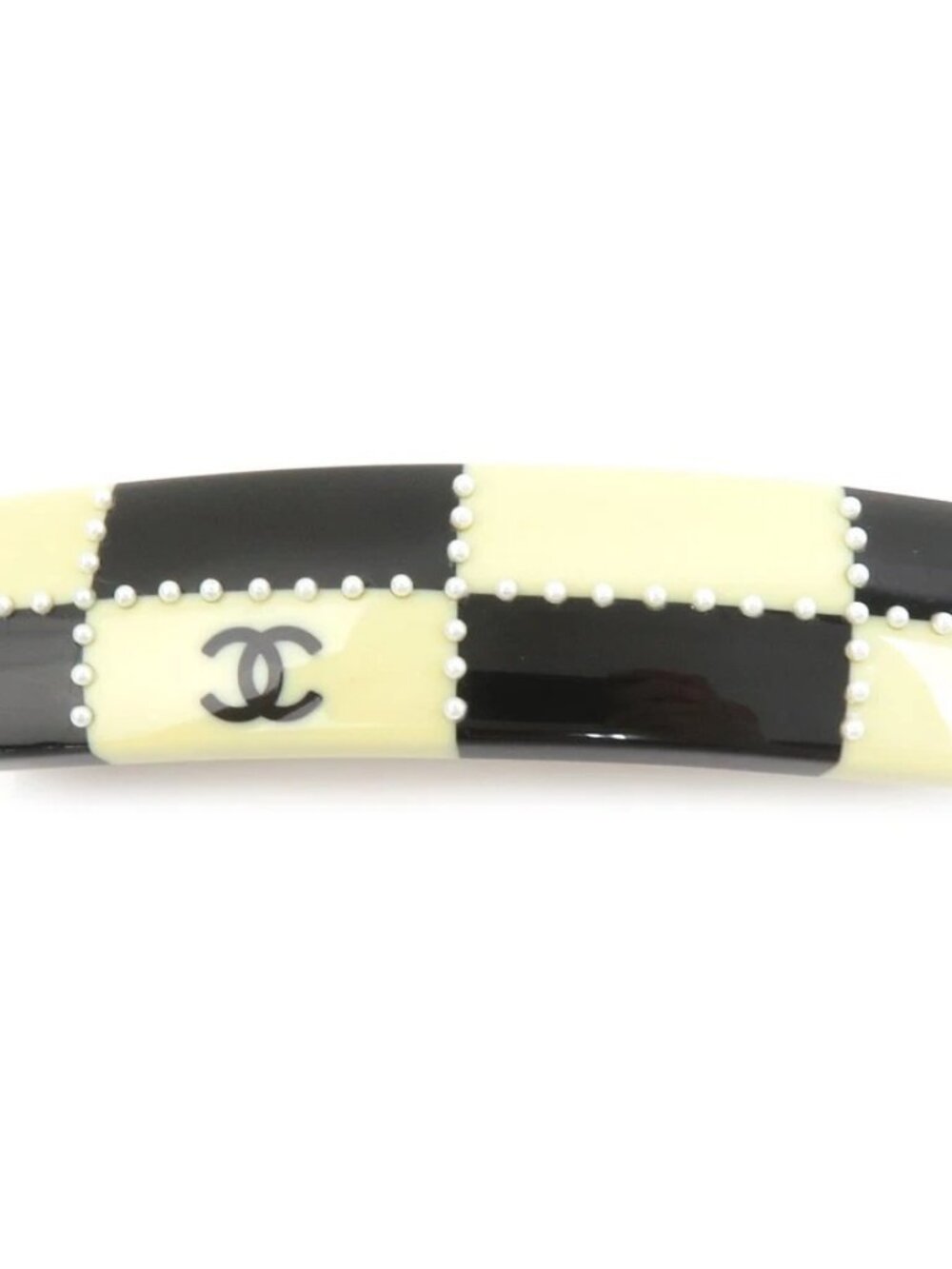 CHANEL CC Logo Barrette Hair Clip Cream/Black/Gold Resin/metal -